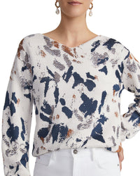 Lafayette 148 New York Paint Splatter Jacquard V-Neck