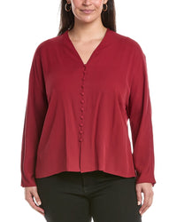Lafayette 148 New York Plus V-Neck Button Blouse