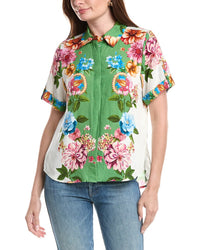 T Tahari T Tahari Button Down Linen-Blend Blouse