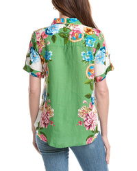 T Tahari T Tahari Button Down Linen-Blend Blouse