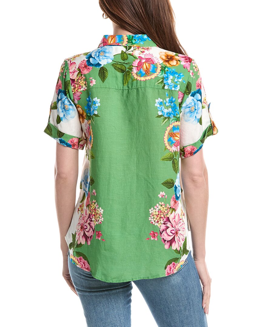 T Tahari T Tahari Button Down Linen-Blend Blouse