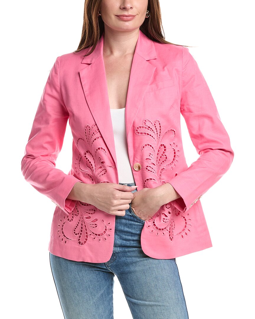 T Tahari T Tahari Embroidered Linen-Blend Jacket