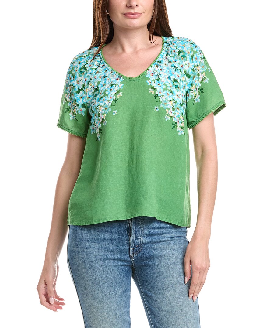 T Tahari T Tahari V-Neck Linen-Blend Blouse