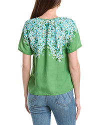 T Tahari T Tahari V-Neck Linen-Blend Blouse