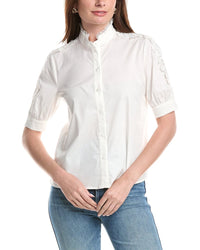 T Tahari T Tahari Mandarin Collar Button Down Blouse