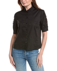 T Tahari T Tahari Mandarin Collar Button Down Blouse