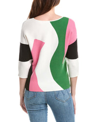 T Tahari T Tahari Abstract Strain Glass Dolman Pullover