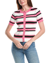 T Tahari T Tahari Rib Striped Button Front Top