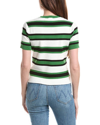 T Tahari T Tahari Pointelle Rib Striped Button Front Top