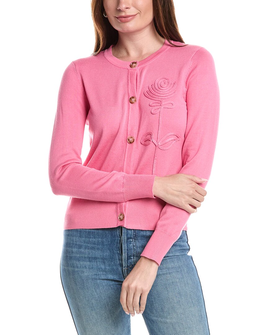 T Tahari T Tahari Rose Applique Snap Front Cardigan