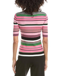 T Tahari T Tahari Elbow Sleeve Variegated Rib V-Neck Pullover