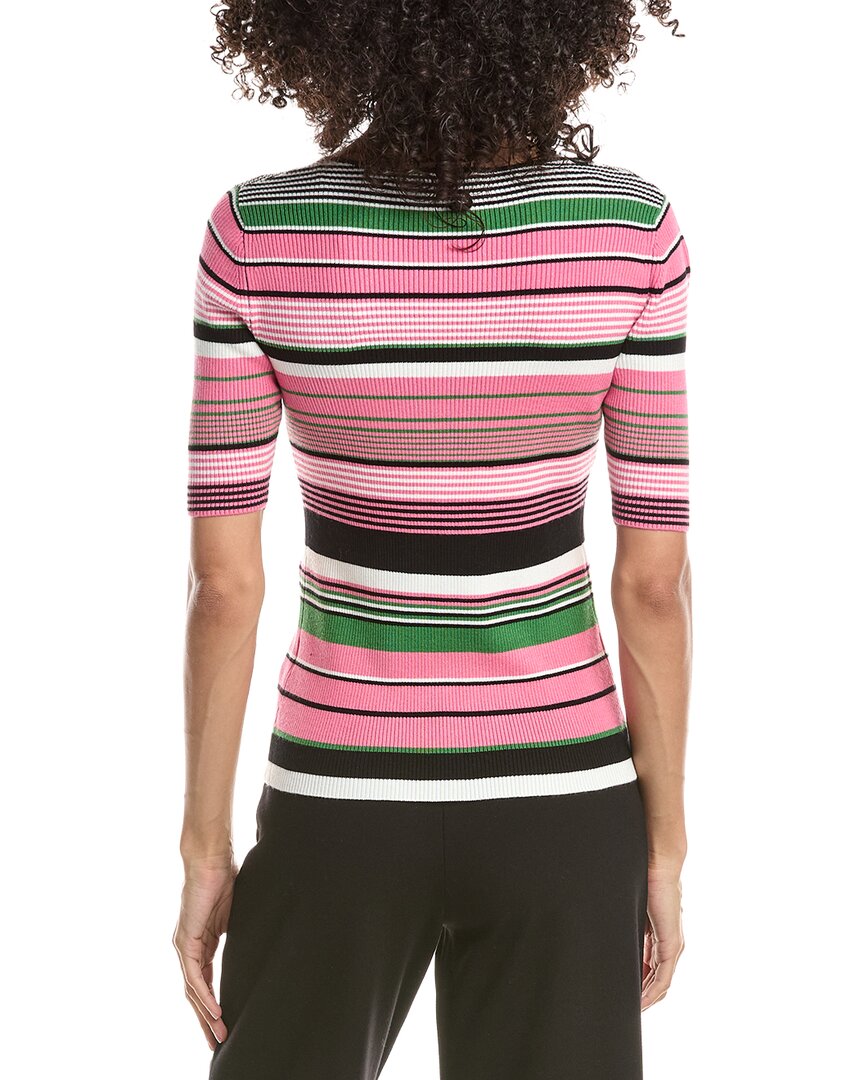 T Tahari T Tahari Elbow Sleeve Variegated Rib V-Neck Pullover
