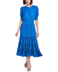 T Tahari Elbow Sleeve Split Neck Tiered Midi Dress