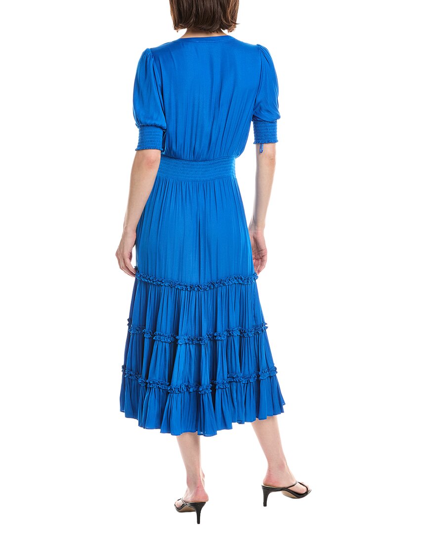 T Tahari Elbow Sleeve Split Neck Tiered Midi Dress