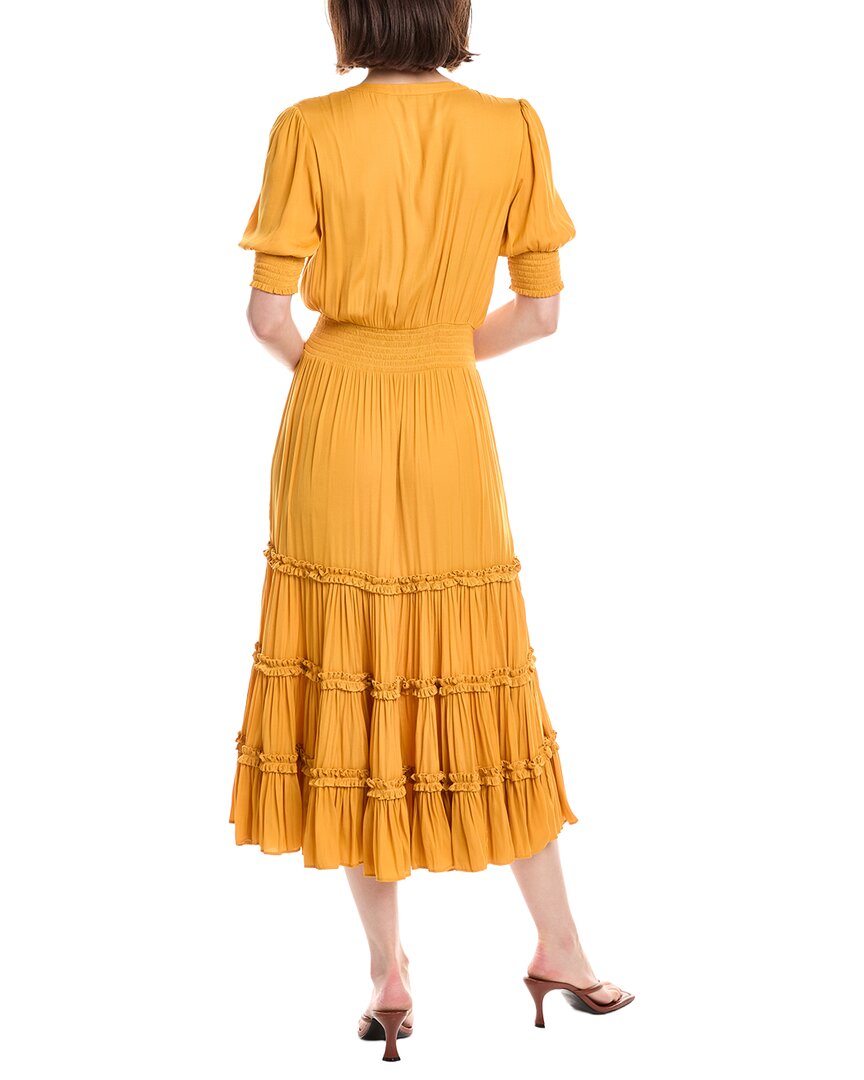 T Tahari Elbow Sleeve Split Neck Tiered Midi Dress