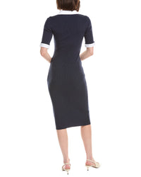 T Tahari Elbow Sleeve Split Neck Rib Dress