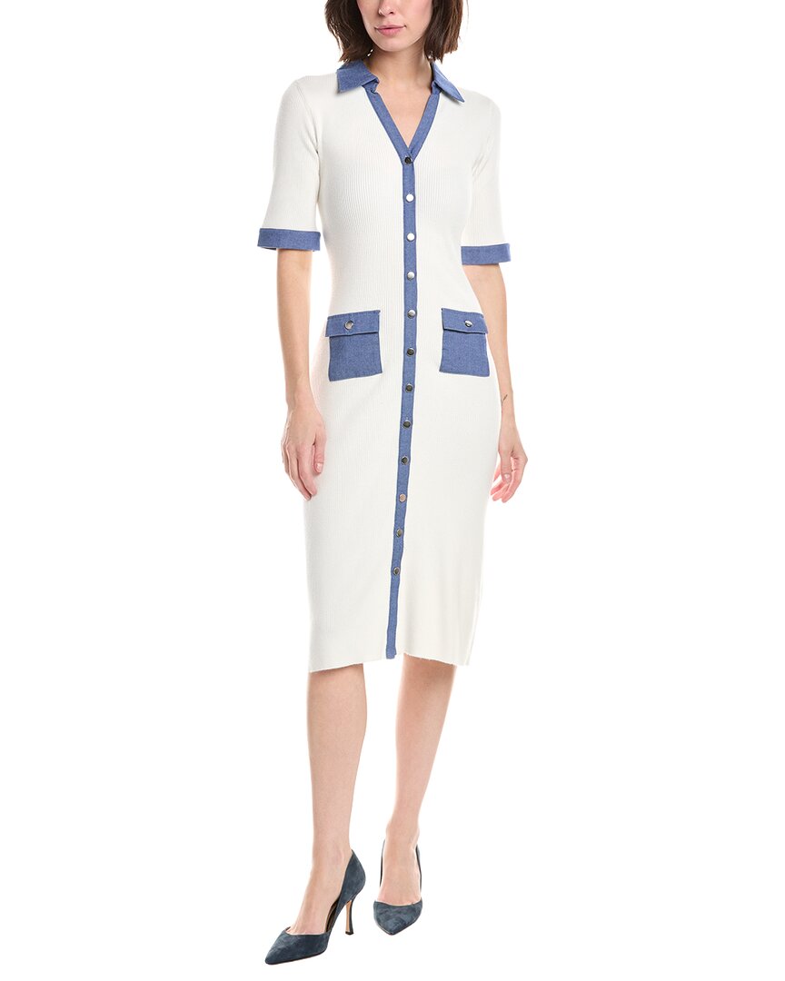 T Tahari Elbow Sleeve Split Neck Rib Dress