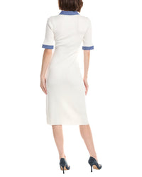 T Tahari Elbow Sleeve Split Neck Rib Dress