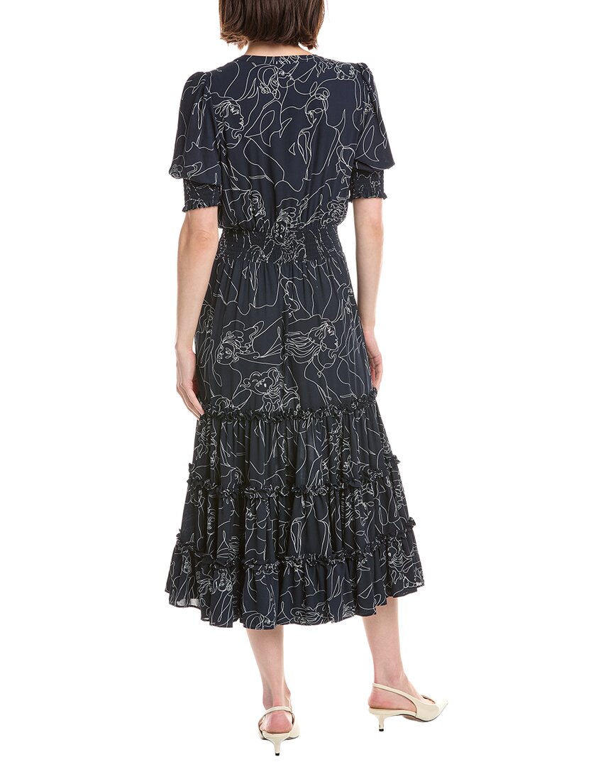 T Tahari Elbow Sleeve Split Neck Tiered Dress