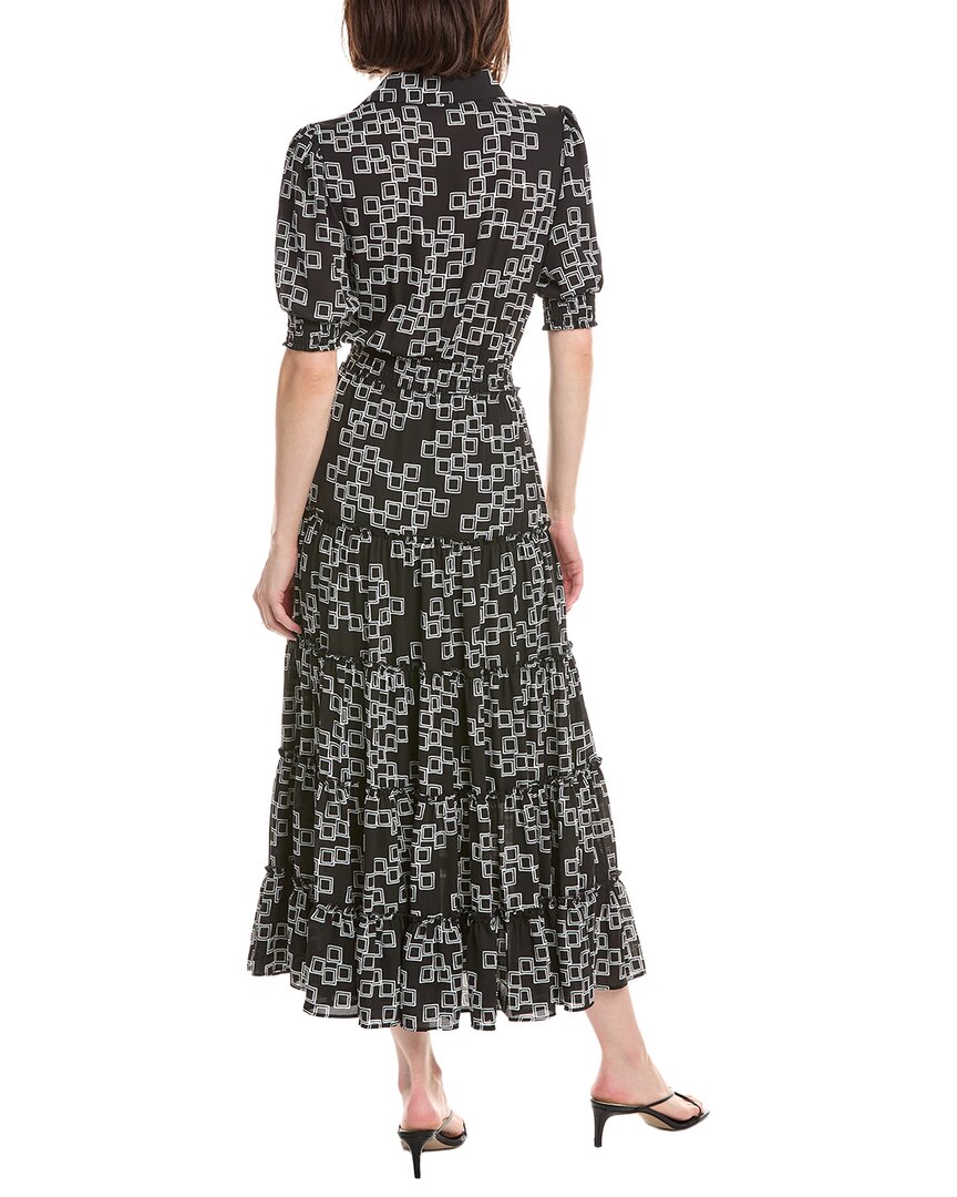 T Tahari Elbow Sleeve Button Down Tiered Dress