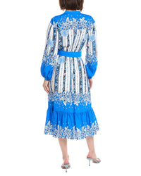 T Tahari Split Neck Half Placket Midi Shirtdress
