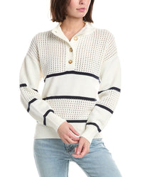 T Tahari Half Button Down Mock Neck Sweater