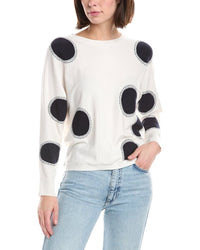 T Tahari Boatneck Whip Stitch Polka Dot Sweater