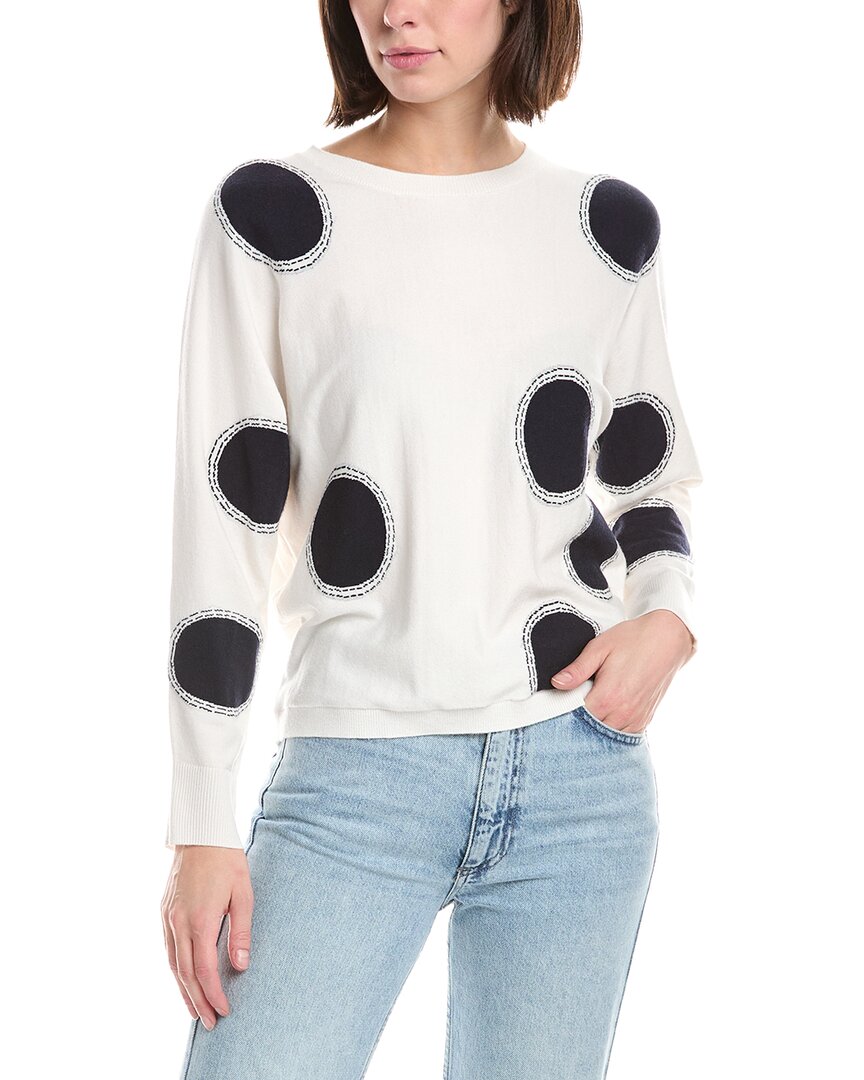 T Tahari Boatneck Whip Stitch Polka Dot Sweater