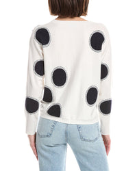 T Tahari Boatneck Whip Stitch Polka Dot Sweater