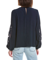 T Tahari Embroidered Sleeve Blouse