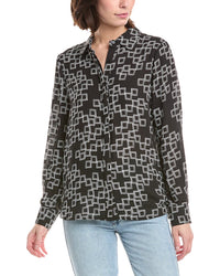 T Tahari Button Down Printed Blouse