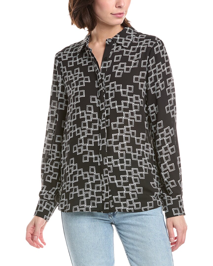 T Tahari Button Down Printed Blouse