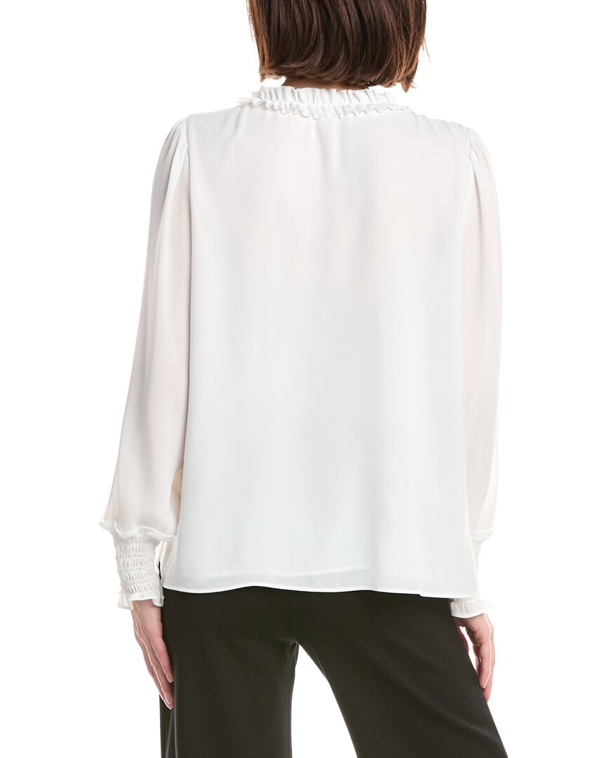 T Tahari Split Neck Ruffle Trim Blouse