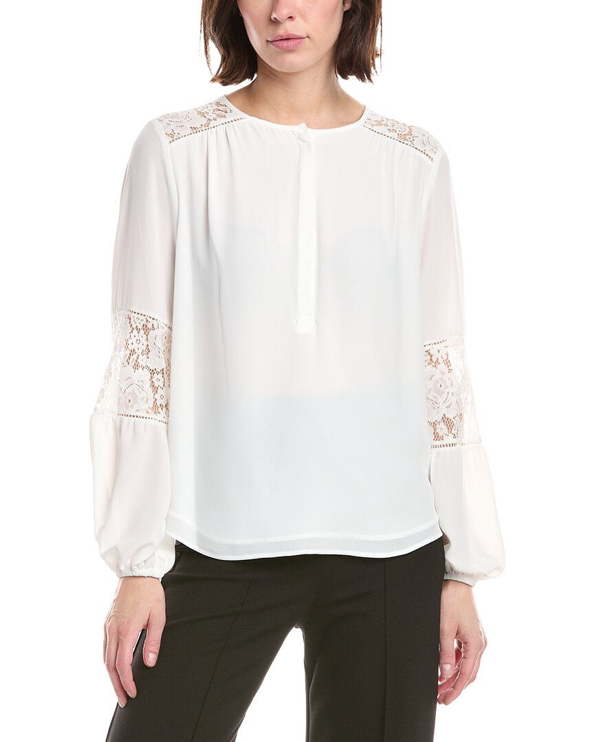T Tahari Half Placket Lace Trim Blouse