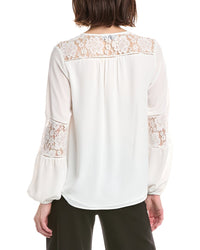 T Tahari Half Placket Lace Trim Blouse