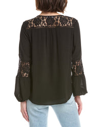 T Tahari Half Placket Lace Trim Blouse