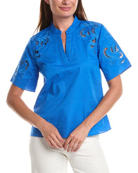 T Tahari Linen-Blend Solid Blouse