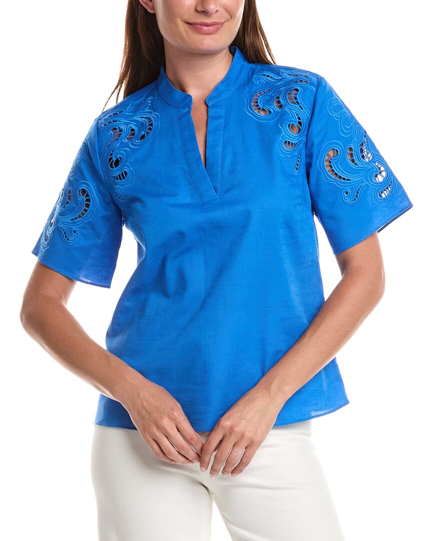 T Tahari Linen-Blend Solid Blouse