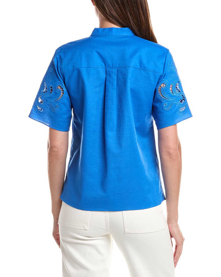 T Tahari Linen-Blend Solid Blouse