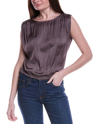Nic+Zoe Glossy Sheen Ruched Shoulder Woven Top