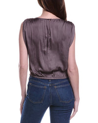 Nic+Zoe Glossy Sheen Ruched Shoulder Woven Top