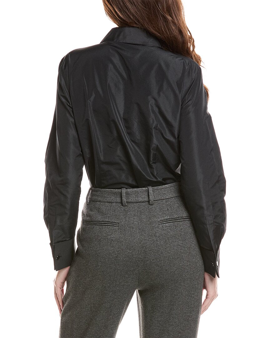 Lafayette 148 New York Collared Wrap Front Bodysuit W/ Fren