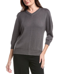 Lafayette 148 New York V Neck Blouson Sleeve Silk Sweater