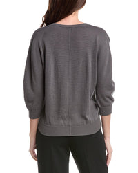 Lafayette 148 New York V Neck Blouson Sleeve Silk Sweater