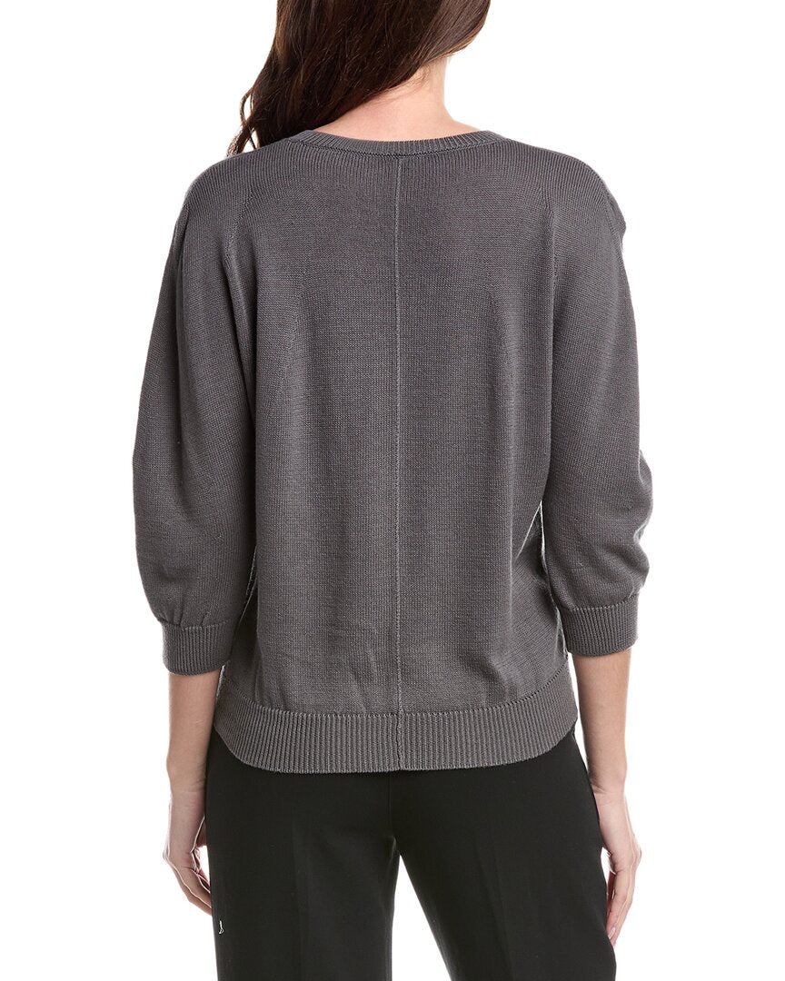 Lafayette 148 New York V Neck Blouson Sleeve Silk Sweater