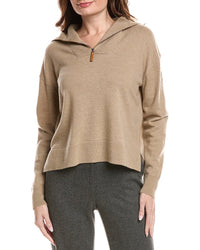 Lafayette 148 New York Half Zip Collared Wool & Cashmere-Blend Sweater