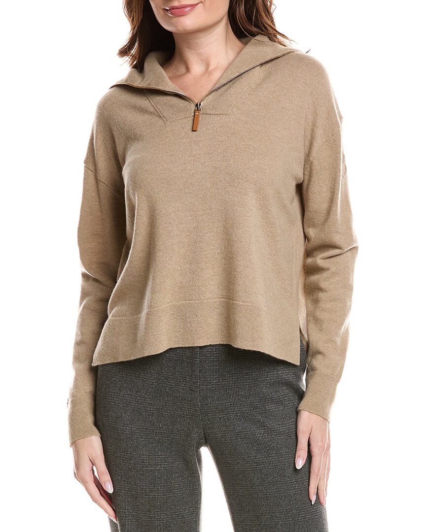Lafayette 148 New York Half Zip Collared Wool & Cashmere-Blend Sweater