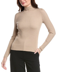 Lafayette 148 New York Ribbed Split Mock Neck Silk-Blend Sweater