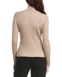 Lafayette 148 New York Ribbed Split Mock Neck Silk-Blend Sweater