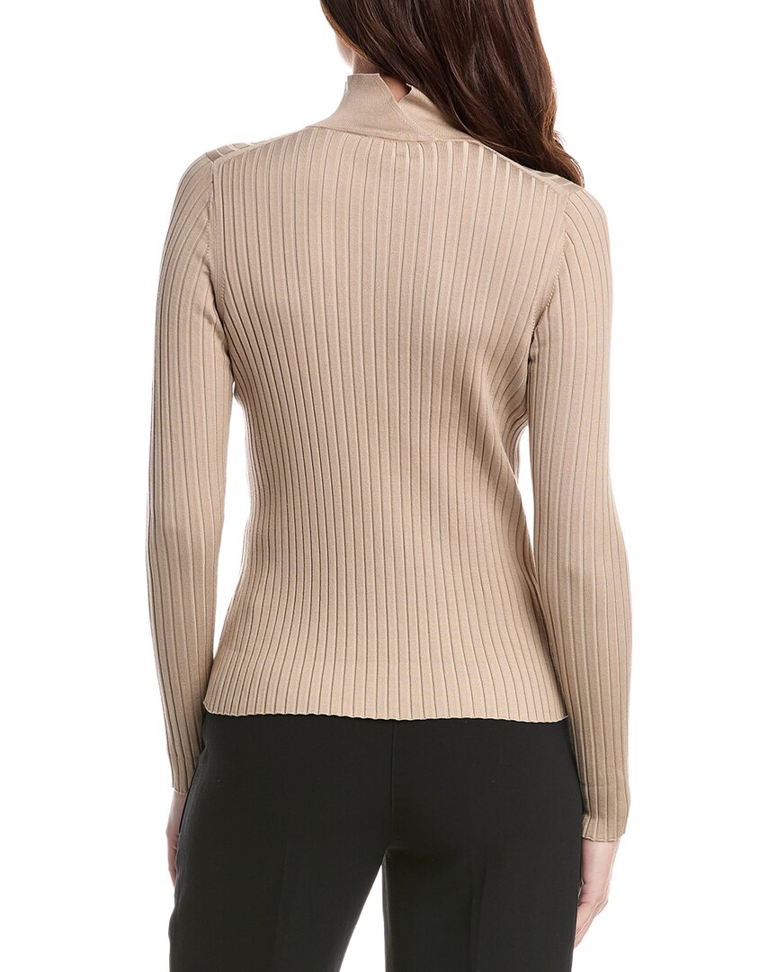 Lafayette 148 New York Ribbed Split Mock Neck Silk-Blend Sweater